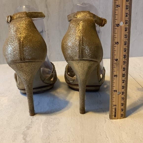 KORS Michael Kors Amaryn Gold Suede Rhinestone Bling Sexy Heels Size 8.5 Party - Picture 4 of 12